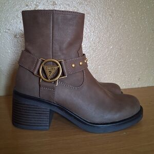 Guess Brown Ankle Boots with a Gold-tone Buckle and Studs Size 6M